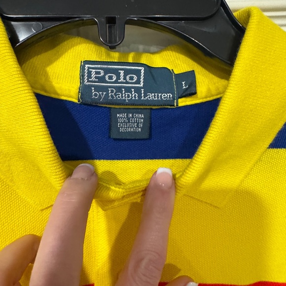 New Ralph Lauren Men's Polo Shirt - Bold Yellow, Red, and Blue Stripes Large - Picture 2 of 7